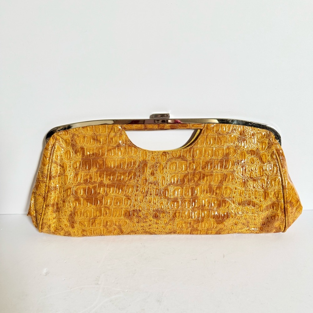 Marais Yellow Faux Crocodile Embossed Clutch Bag 17 x 8”